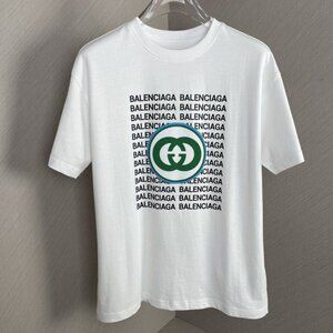Premium GC x Balenciaga Collaboration White Cotton Graphic Tee